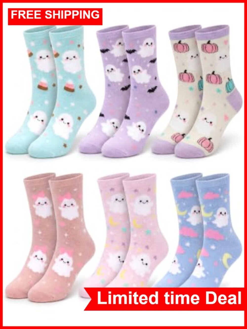 6 Pairs Halloween Socks Fuzzy Horror Socks Polyester-Cotton